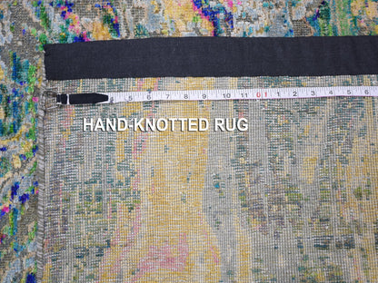 Yellow 2'9" x 8'2" Modern / Contemporary Hand knotted Wool/Silk Rug - Sku: O059240