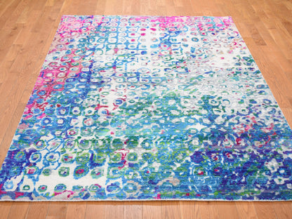 Blue 5'0" x 7'3" Transitional Hand knotted Wool/Silk Rug - Sku: O059244