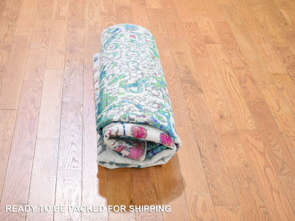 Blue 5'0" x 7'3" Transitional Hand knotted Wool/Silk Rug - Sku: O059244