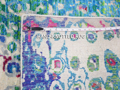 Blue 5'0" x 7'3" Transitional Hand knotted Wool/Silk Rug - Sku: O059244