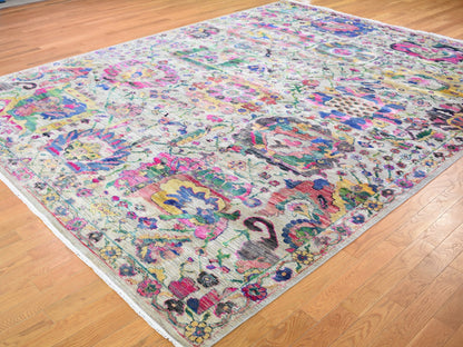 Grey 9'2" x 12'2" Wool and Silk Hand knotted Wool/Silk Rug - Sku: O059246