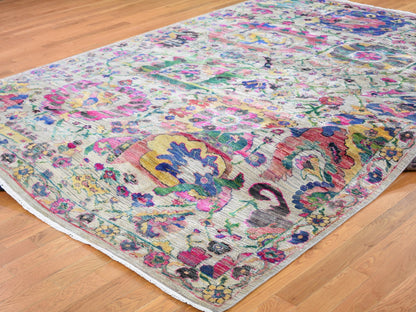 Grey 9'2" x 12'2" Wool and Silk Hand knotted Wool/Silk Rug - Sku: O059246