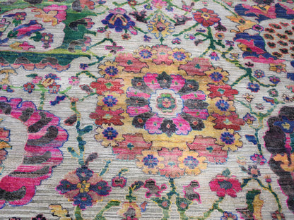 Grey 9'2" x 12'2" Wool and Silk Hand knotted Wool/Silk Rug - Sku: O059246