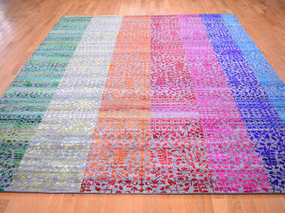 Pink 9'0" x 12'1" Modern / Contemporary Hand knotted Wool/Silk Rug - Sku: O059250