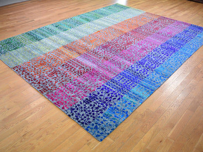Pink 9'0" x 12'1" Modern / Contemporary Hand knotted Wool/Silk Rug - Sku: O059250