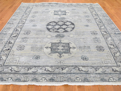 Grey 7'9" x 9'10" Wool and Silk Hand knotted Wool/Silk Rug - Sku: O059261