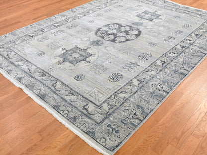 Grey 7'9" x 9'10" Wool and Silk Hand knotted Wool/Silk Rug - Sku: O059261