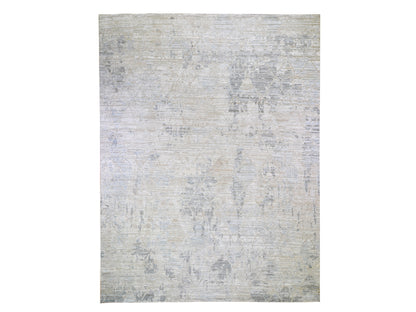 Ivory 12'0" x 15'1" Modern and Contemporary Hand knotted Wool/Silk Rug - Sku: O059262
