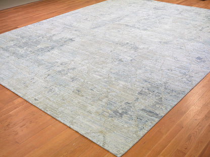 Ivory 12'0" x 15'1" Modern and Contemporary Hand knotted Wool/Silk Rug - Sku: O059262