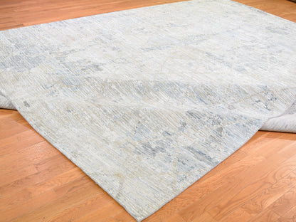 Ivory 12'0" x 15'1" Modern and Contemporary Hand knotted Wool/Silk Rug - Sku: O059262