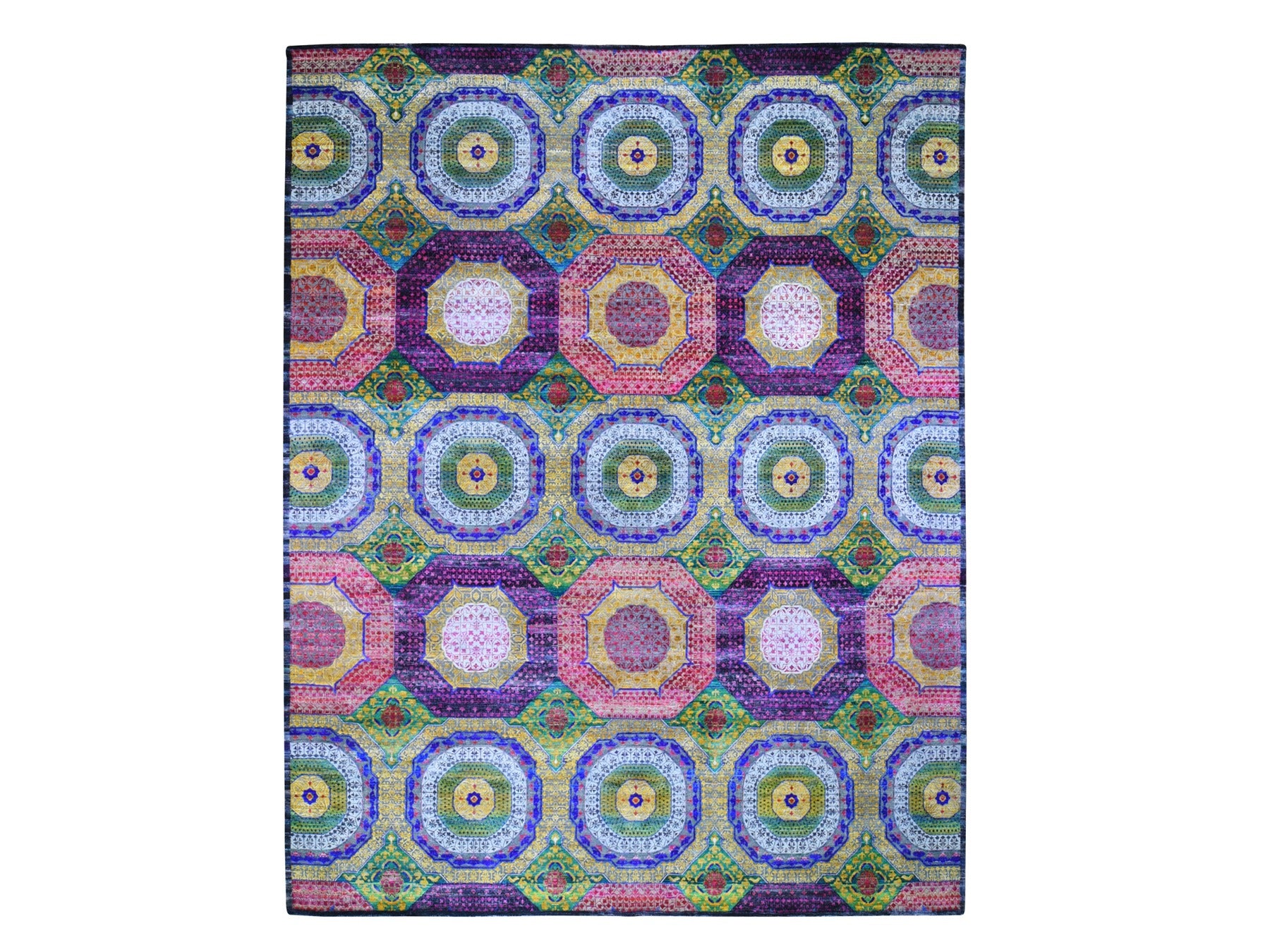 Mamluk Mamluk hand-knotted wool/sari silk rug in Yellow, 12' x 15'3" — SKU O059263