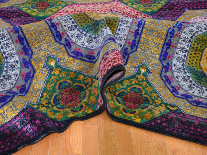 Yellow 12'0" x 15'3" Traditional Hand knotted Wool/Silk Rug - Sku: O059263