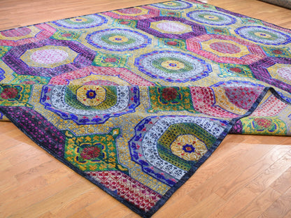 Yellow 12'0" x 15'3" Traditional Hand knotted Wool/Silk Rug - Sku: O059263
