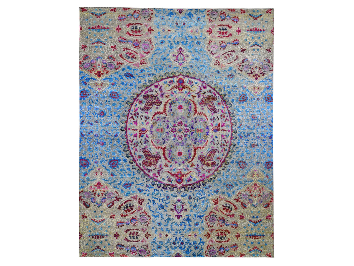Transitional hand-knotted wool/sari silk rug in Gray, 11'10" x 15' — SKU O059264
