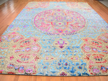 Grey 11'10" x 15'0" Transitional Hand knotted Wool/Silk Rug - Sku: O059264