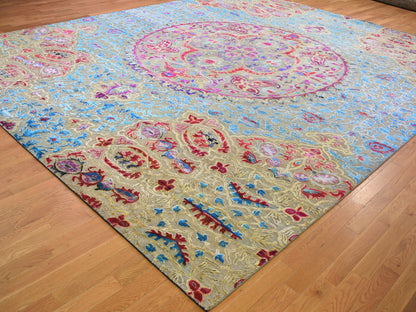 Grey 11'10" x 15'0" Transitional Hand knotted Wool/Silk Rug - Sku: O059264