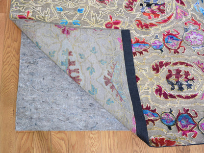Grey 11'10" x 15'0" Transitional Hand knotted Wool/Silk Rug - Sku: O059264