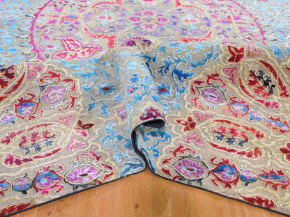 Grey 11'10" x 15'0" Transitional Hand knotted Wool/Silk Rug - Sku: O059264