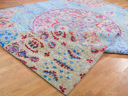Grey 11'10" x 15'0" Transitional Hand knotted Wool/Silk Rug - Sku: O059264