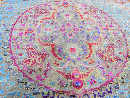 Grey 11'10" x 15'0" Transitional Hand knotted Wool/Silk Rug - Sku: O059264