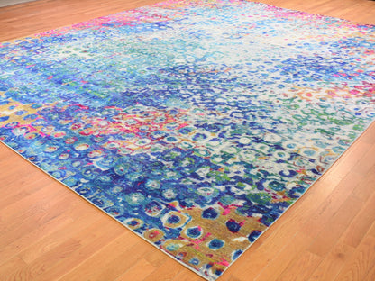 Ivory 11'10" x 15'0" Transitional Hand knotted Wool/Silk Rug - Sku: O059265