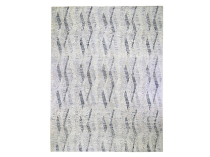 Modern / Contemporary hand-knotted wool/silk rug in Ivory, 11'10" x 15'2" — SKU O059268