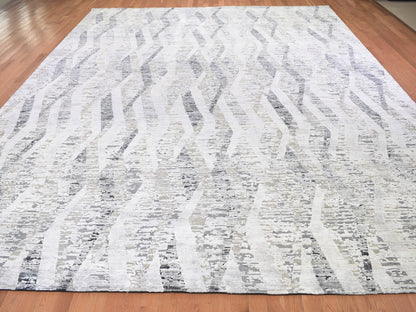 Ivory 11'10" x 15'2" Modern and Contemporary Hand knotted Wool/Silk Rug - Sku: O059268