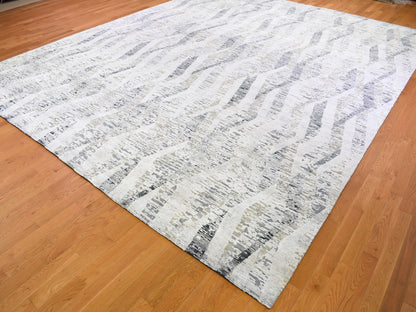 Ivory 11'10" x 15'2" Modern and Contemporary Hand knotted Wool/Silk Rug - Sku: O059268