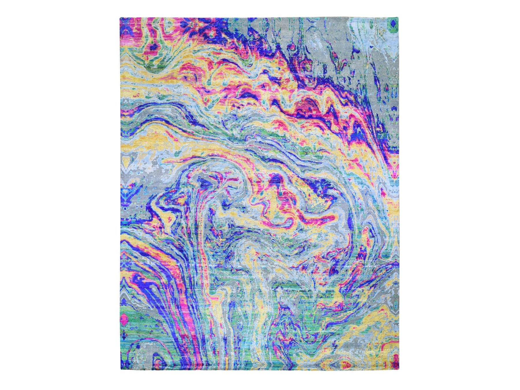 Modern / Contemporary hand-knotted wool/silk rug in Yellow, 11'7" x 14'5" — SKU O059270