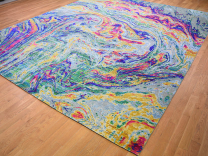 Yellow 11'7" x 14'5" Modern / Contemporary Hand knotted Wool/Silk Rug - Sku: O059270