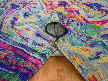 Yellow 11'7" x 14'5" Modern / Contemporary Hand knotted Wool/Silk Rug - Sku: O059270