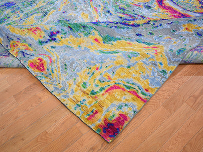 Yellow 11'7" x 14'5" Modern / Contemporary Hand knotted Wool/Silk Rug - Sku: O059270