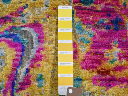 Yellow 11'7" x 14'5" Modern / Contemporary Hand knotted Wool/Silk Rug - Sku: O059270