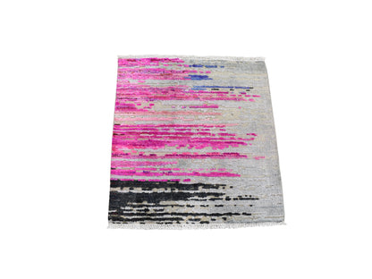 Grey 2'0" x 2'0" Wool and Silk Hand knotted Wool/Silk Rug - Sku: O059279