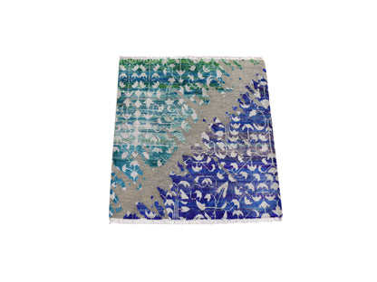 Modern / Contemporary hand-knotted wool/sari silk rug in Brown, 2' x 2' — SKU O059282