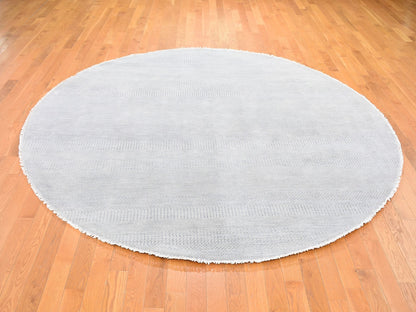 Grey 7'10" x 7'10" Modern / Contemporary Hand knotted Wool/Silk Rug - Sku: O059315