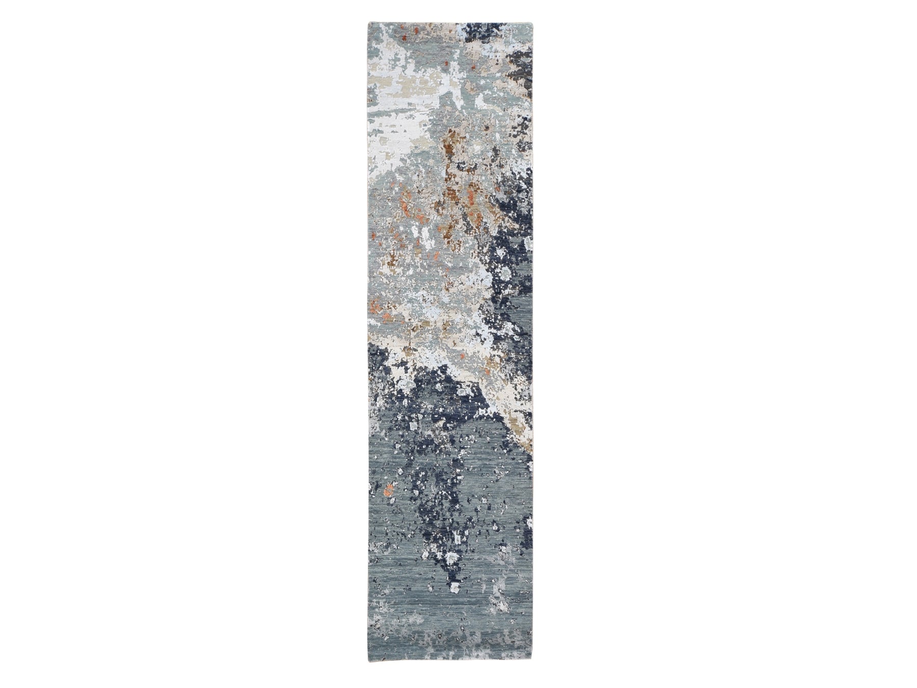 Gray 2'6" x 10'0" Modern / Contemporary Hand knotted Wool/Silk Rug - Sku: O059348