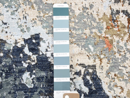 Grey 2'6" x 10'0" Modern / Contemporary Hand knotted Wool/Silk Rug - Sku: O059348