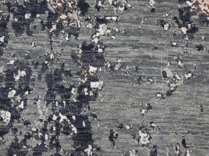 Grey 2'6" x 10'0" Modern / Contemporary Hand knotted Wool/Silk Rug - Sku: O059348