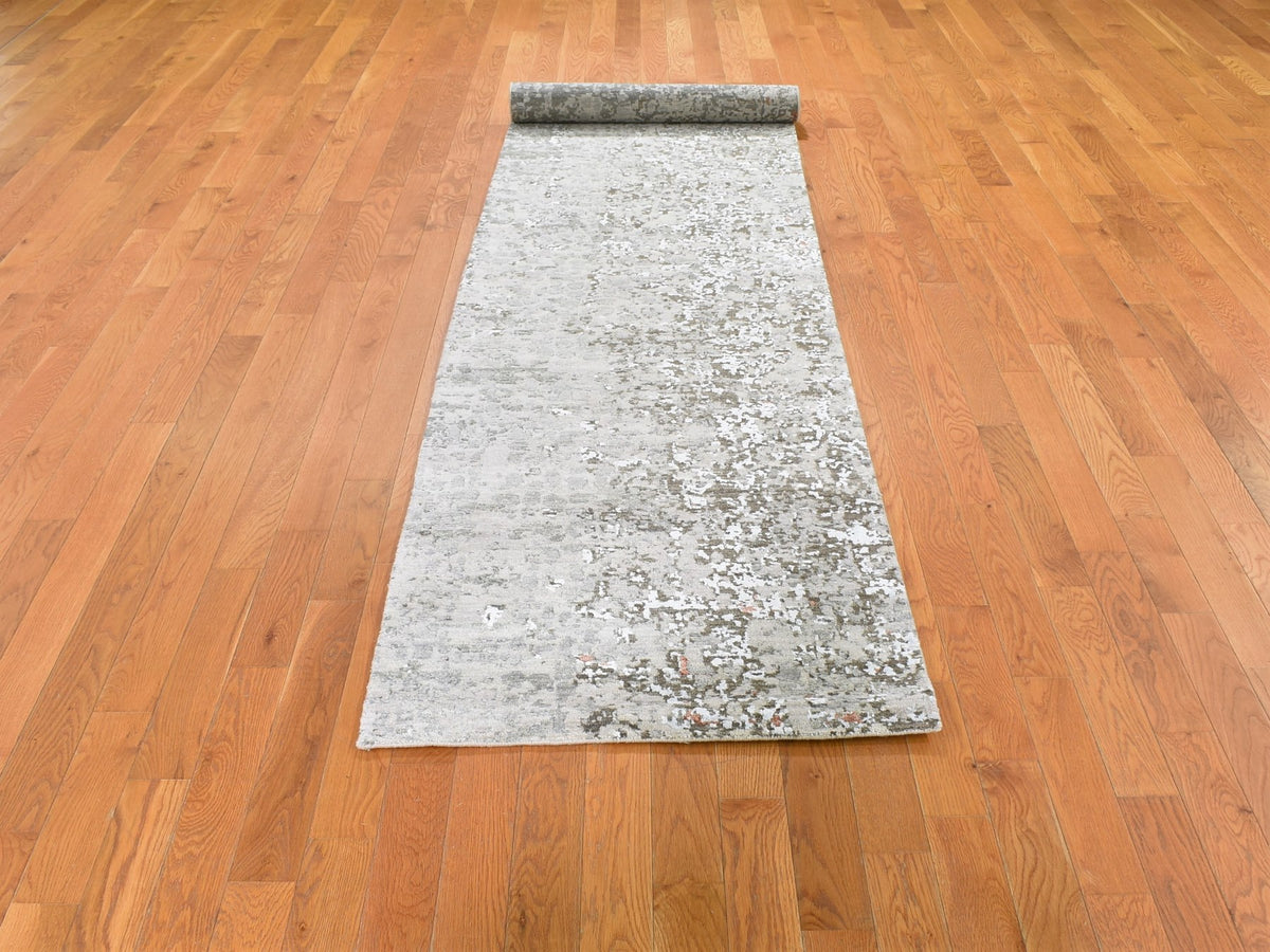 Modern / Contemporary hand-knotted wool/silk runner in Gray, 2'6" x 12'1" — SKU O059349 (view 2)