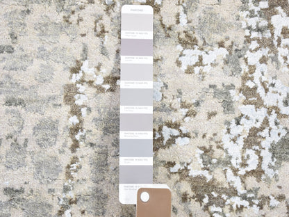 Grey 2'6" x 12'1" Modern / Contemporary Hand knotted Wool/Silk Rug - Sku: O059349