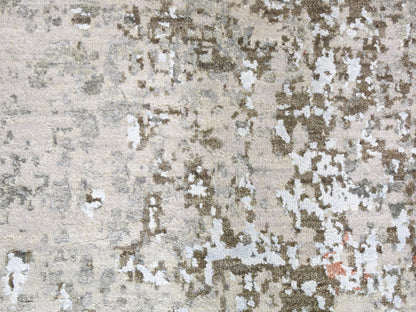 Grey 2'6" x 12'1" Modern / Contemporary Hand knotted Wool/Silk Rug - Sku: O059349