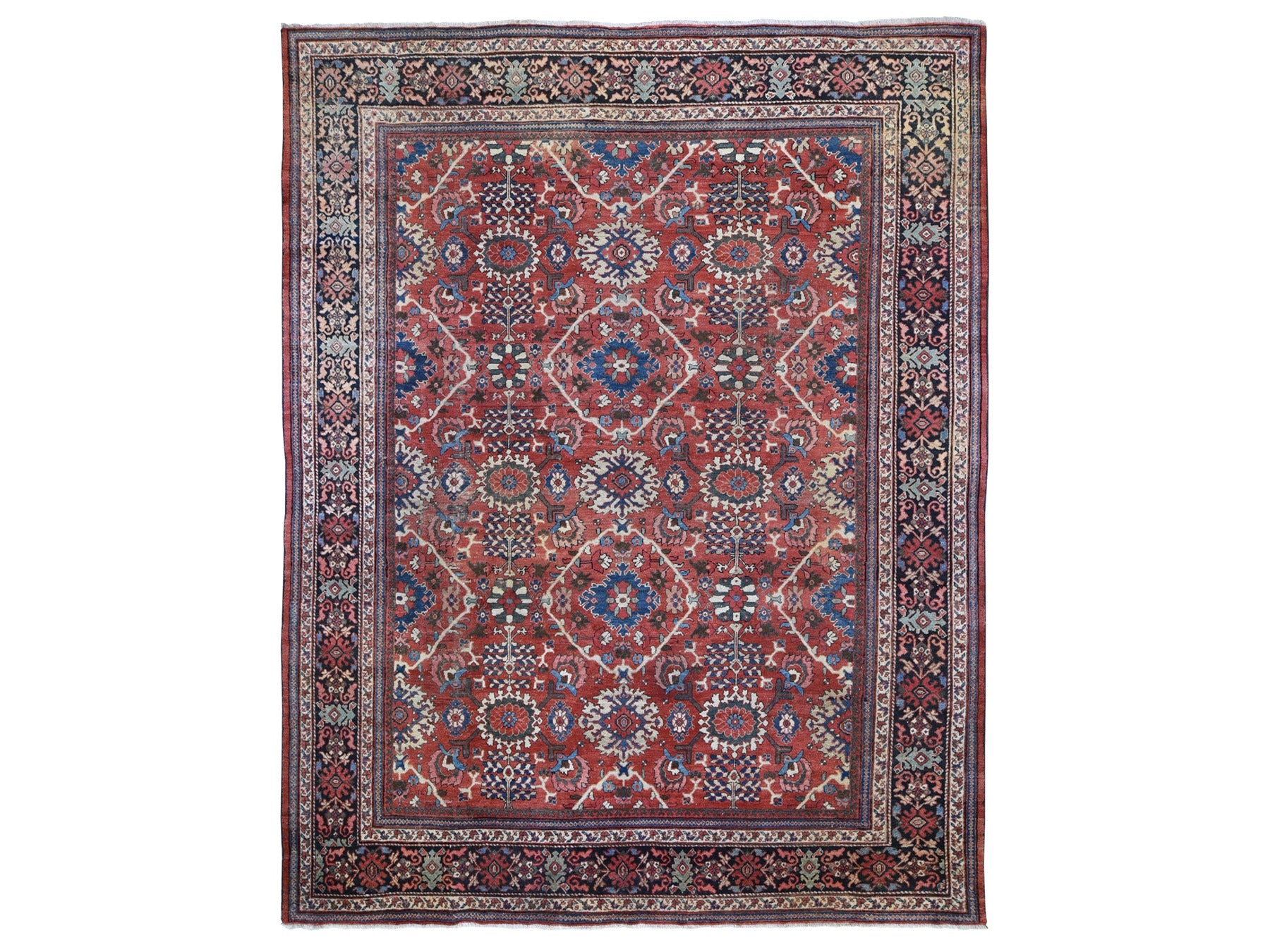 Mahal Persian hand-knotted wool rug in Red & Navy Blue, 10'10" x 13'8" — SKU O059350