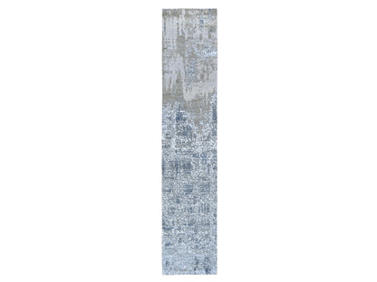 Modern / Contemporary hand-knotted wool/silk runner in Ivory, 2'5" x 12'1" — SKU O059354