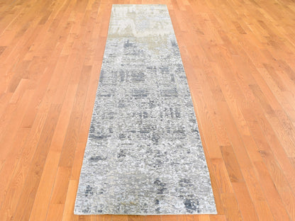 Ivory 2'5" x 12'1" Modern and Contemporary Hand knotted Wool/Silk Rug - Sku: O059354