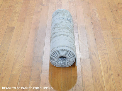Ivory 2'5" x 12'1" Modern and Contemporary Hand knotted Wool/Silk Rug - Sku: O059354