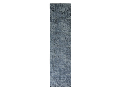 Grey 2'5" x 10'1" Transitional Handloom Wool/Silk Rug - Sku: O059360