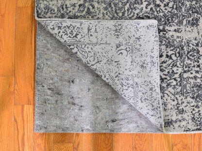 Transitional hand-knotted wool/silk runner in Gray, 2'5" x 10'1" — SKU O059360 (view 3)