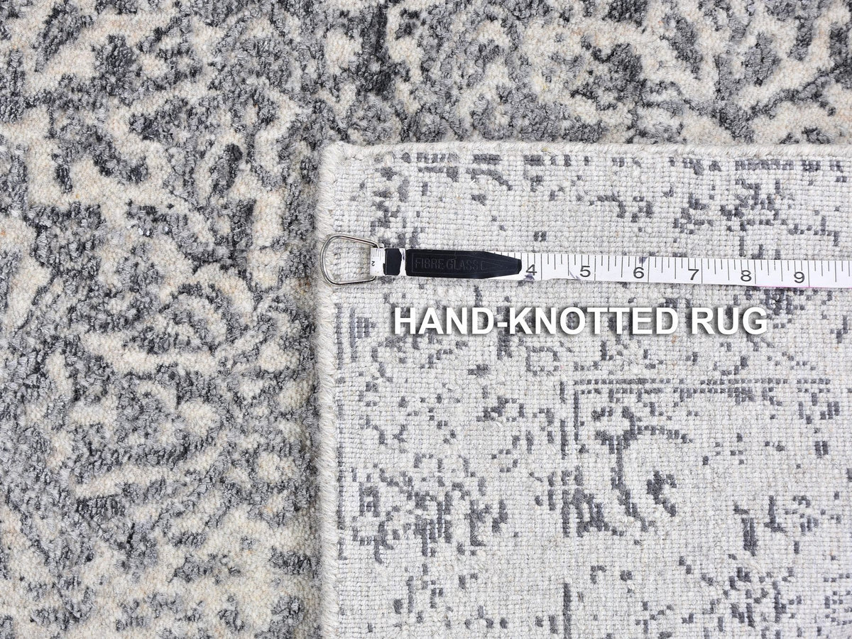Transitional hand-knotted wool/silk runner in Gray, 2'5" x 10'1" — SKU O059360 (view 7)