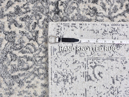 Transitional hand-knotted wool/silk runner in Gray, 2'5" x 10'1" — SKU O059360 (view 7)